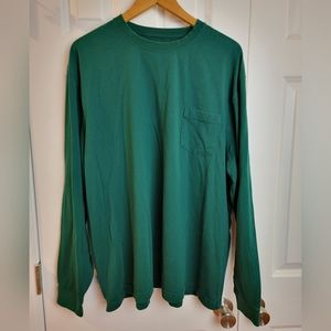 LL Bean Long Sleeve Tee Forest Green Front‎ Pocket XXL